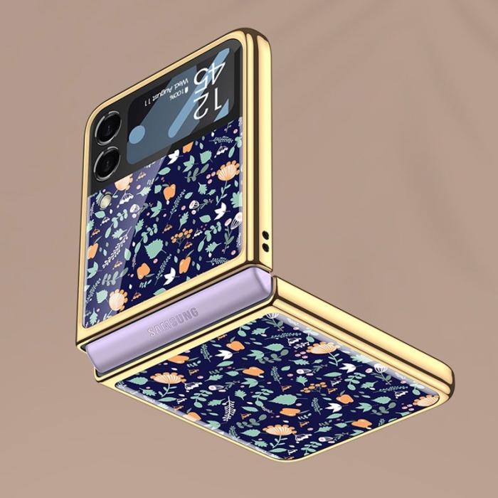 GKK - GKK Samsung Galaxy Z Flip3 5G Fodral - Äkta läder - Floral 03