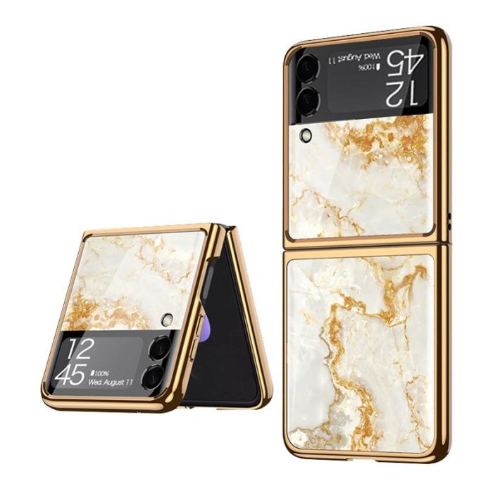GKK - GKK Samsung Galaxy Z Flip3 Fodral - Härdat glas - Guld/Gul