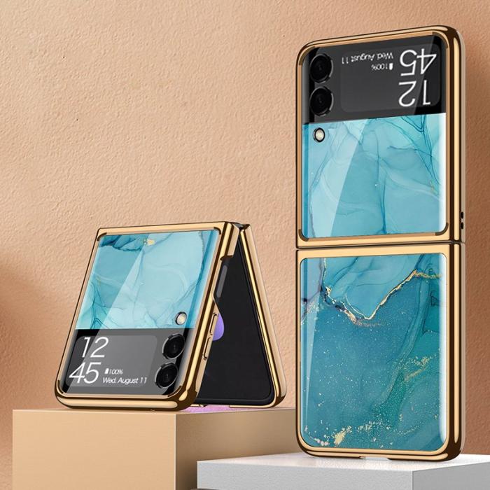 GKK - GKK Samsung Galaxy Z Flip3 Fodral - Härdat glas - Lake Blue