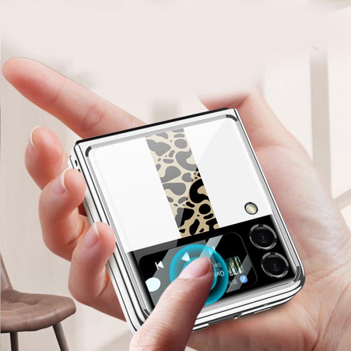 GKK - GKK Samsung Galaxy Z Flip3 Fodral - Härdat glas - Leopard Print