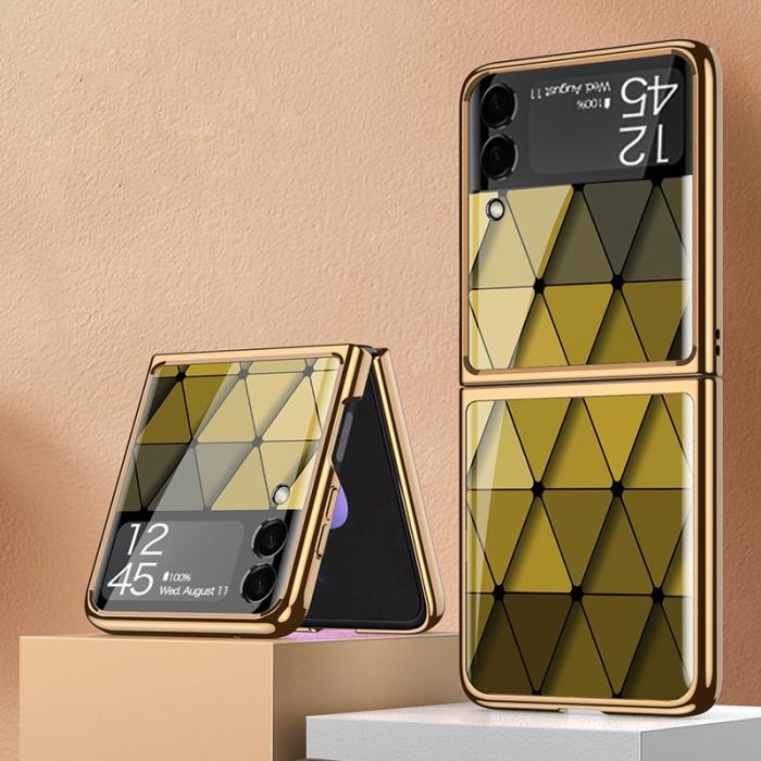 GKK - GKK Samsung Galaxy Z Flip3 Fodral - Härdat glas, PC - Rhomboid Gul