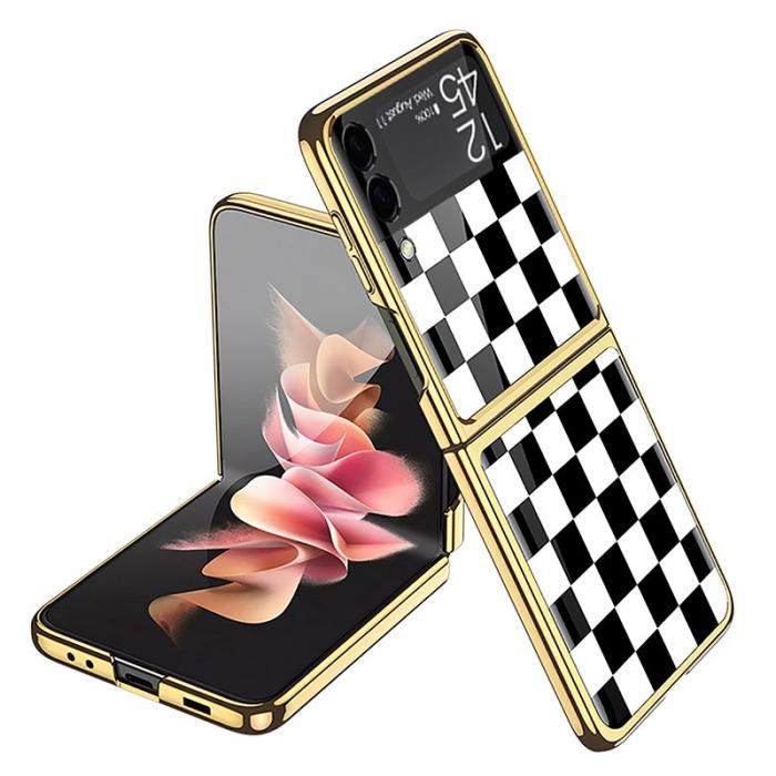 GKK - GKK Samsung Galaxy Z Flip3 Fodral - Härdat glas, PC, - Svart/Vit rutigt