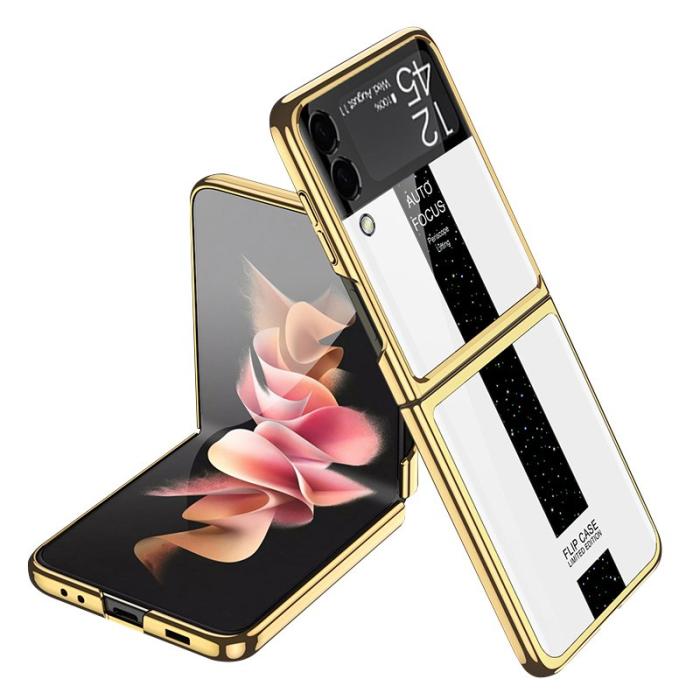GKK - GKK Samsung Galaxy Z Flip3 Fodral - Härdat glas - Vit