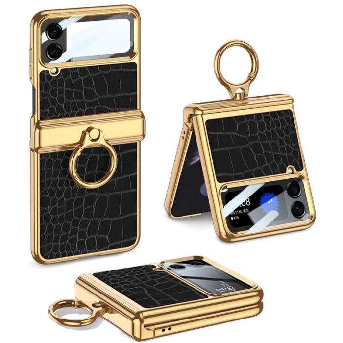 GKK - GKK Samsung Galaxy Z Flip4 Fodral Äkta läder - Crocodile Black