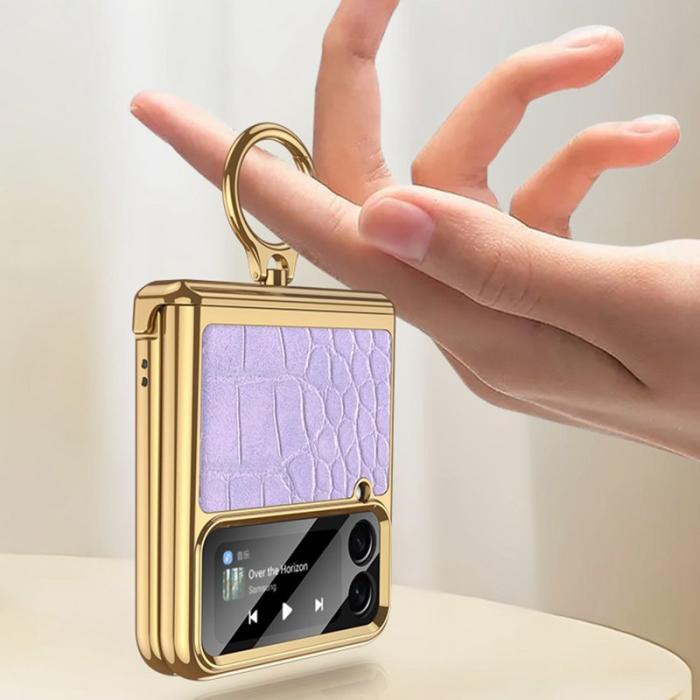 GKK - GKK Samsung Galaxy Z Flip4 Fodral Äkta läder - Crocodile Black