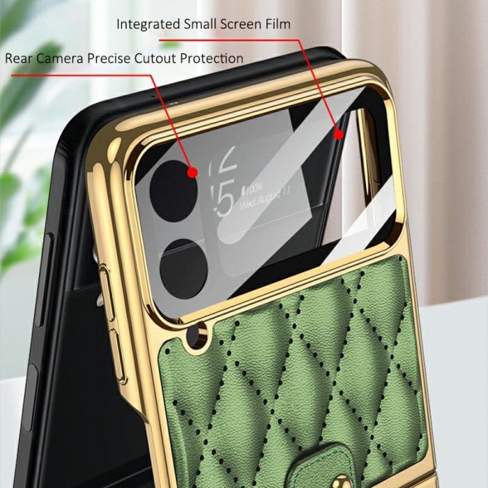 GKK - GKK Samsung Galaxy Z Flip4 Fodral Äkta läder - Grön