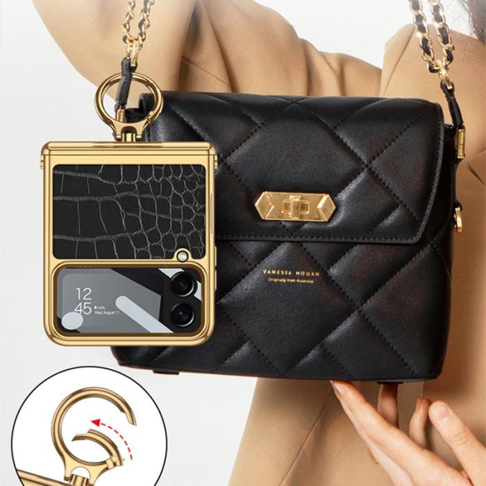 GKK - GKK Samsung Galaxy Z Flip4 Fodral Äkta läder - Krokodil Rosa