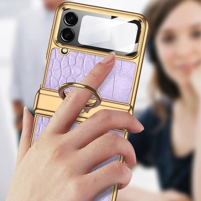 GKK - GKK Samsung Galaxy Z Flip4 Fodral Äkta läder - Krokodil Rosa