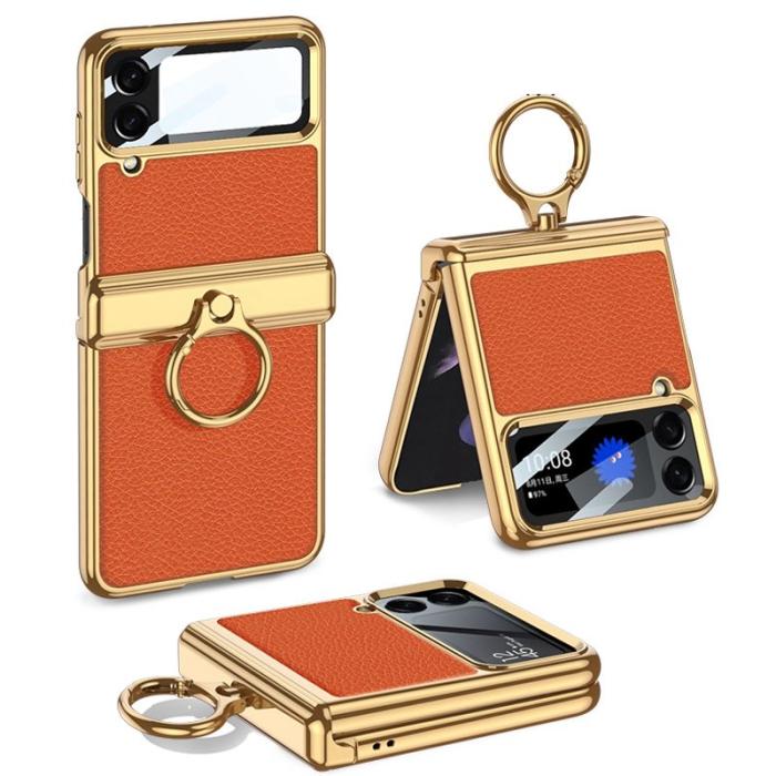 GKK - GKK Samsung Galaxy Z Flip4 Fodral Äkta läder - Orange