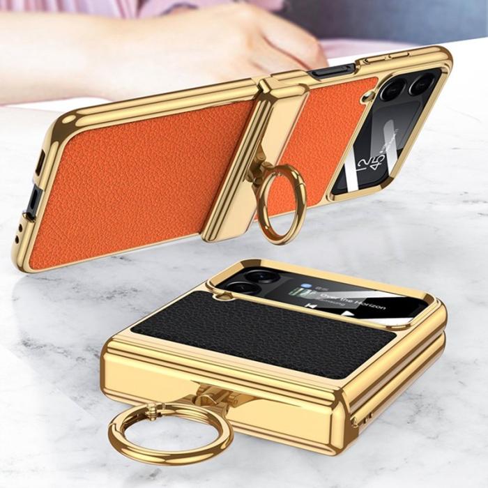 GKK - GKK Samsung Galaxy Z Flip4 Fodral Äkta läder - Orange