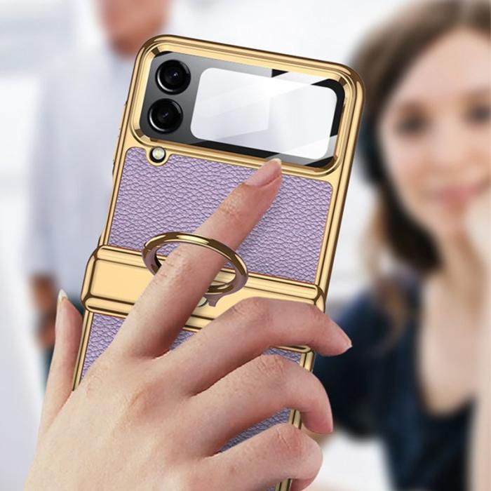 GKK - GKK Samsung Galaxy Z Flip4 Fodral Äkta läder - Svart