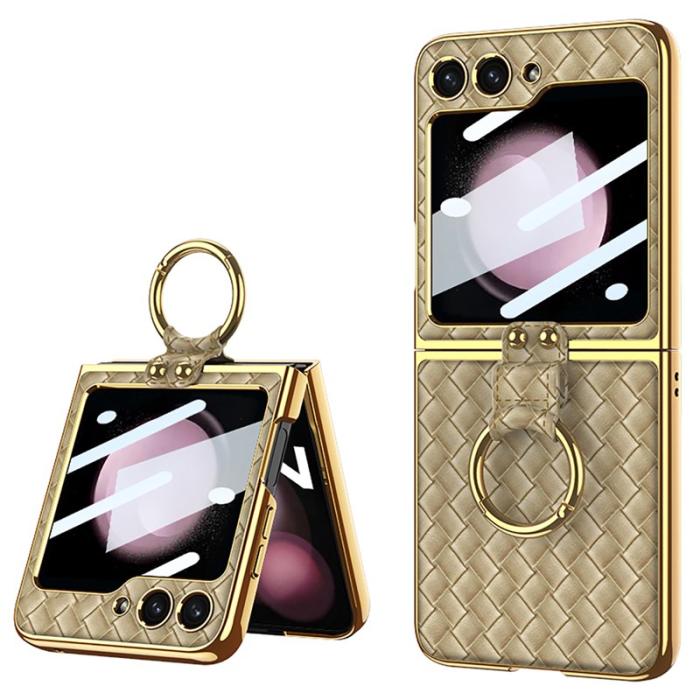 GKK - GKK Samsung Galaxy Z Flip5 Fodral Äkta läder - Champagne Gold