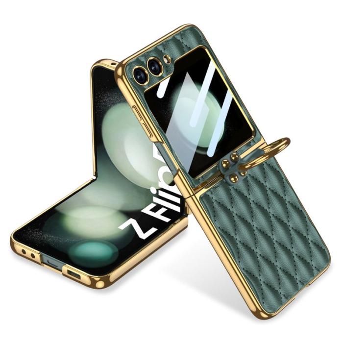 GKK - GKK Samsung Galaxy Z Flip5 Fodral Äkta läder - Grön