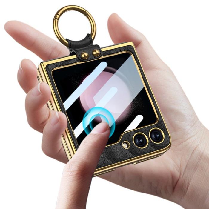 GKK - GKK Samsung Galaxy Z Flip5 Fodral Äkta läder - Grön