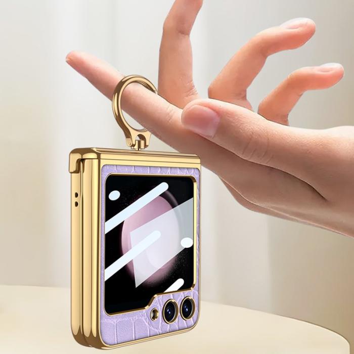 GKK - GKK Samsung Galaxy Z Flip5 Fodral Äkta läder - Krokodiltextur - Rosa