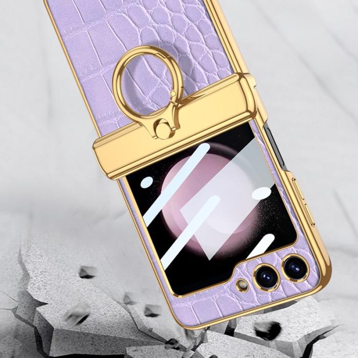 GKK - GKK Samsung Galaxy Z Flip5 Fodral Äkta läder - Krokodiltextur - Rosa