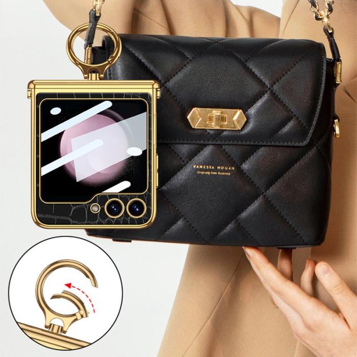 GKK - GKK Samsung Galaxy Z Flip5 Fodral Äkta läder - Krokodiltextur - Rosa