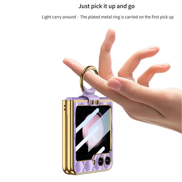 GKK - GKK Samsung Galaxy Z Flip5 Fodral Äkta läder - Lila