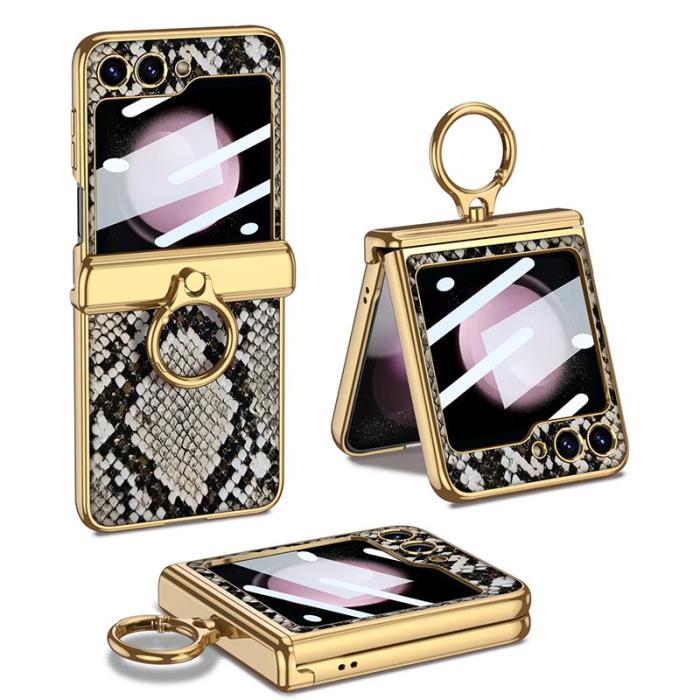 GKK - GKK Samsung Galaxy Z Flip5 Fodral Äkta läder - Python Textur