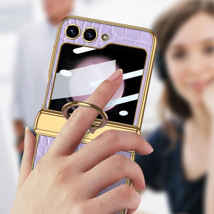 GKK - GKK Samsung Galaxy Z Flip5 Fodral Äkta läder - Python Textur