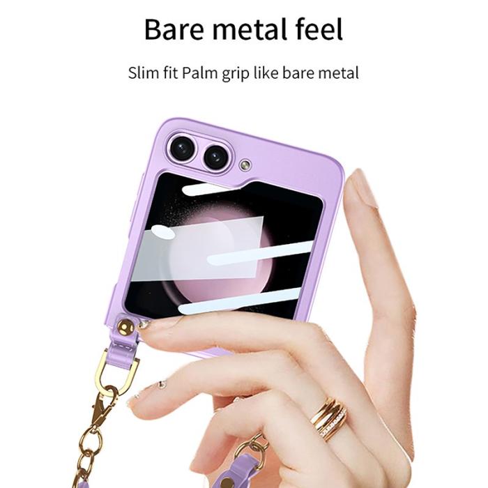 GKK - GKK Samsung Galaxy Z Flip5 Fodral Äkta läder - Silver