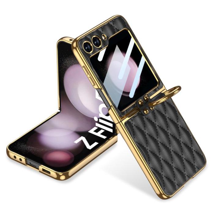 GKK - GKK Samsung Galaxy Z Flip5 Fodral Äkta läder - Svart