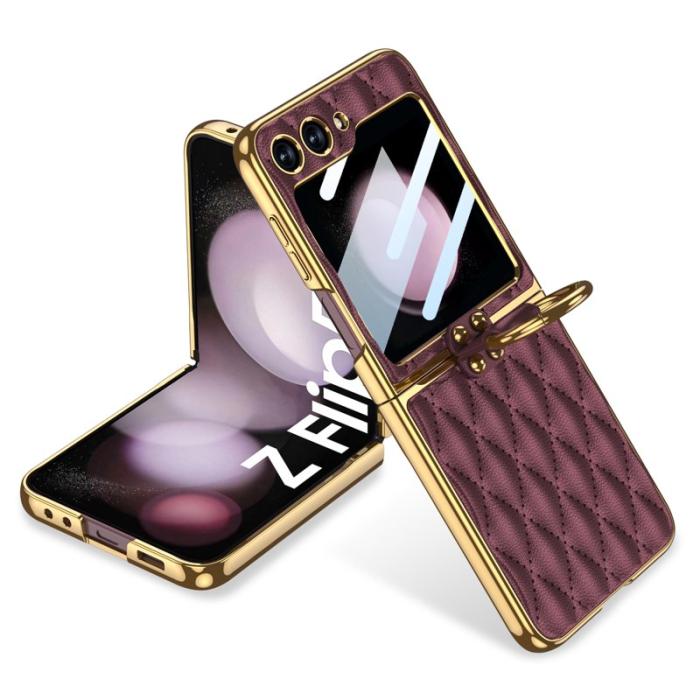 GKK - GKK Samsung Galaxy Z Flip5 Fodral Äkta läder - Vinröd