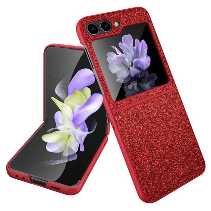 GKK - GKK Samsung Galaxy Z Flip5 Fodral - Glitter Design Hård PC - Röd