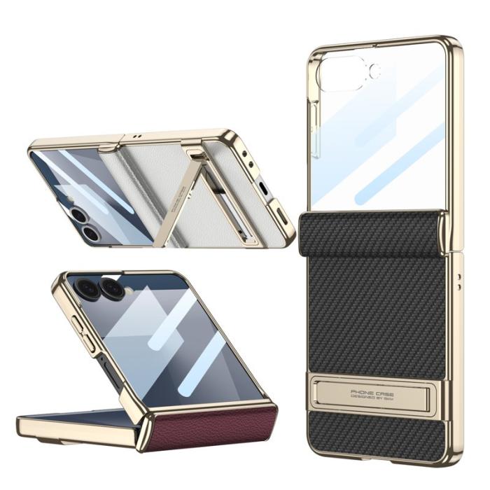 GKK - GKK Samsung Galaxy Z Flip5 Fodral Kickstand PU + PC - Kolfiber