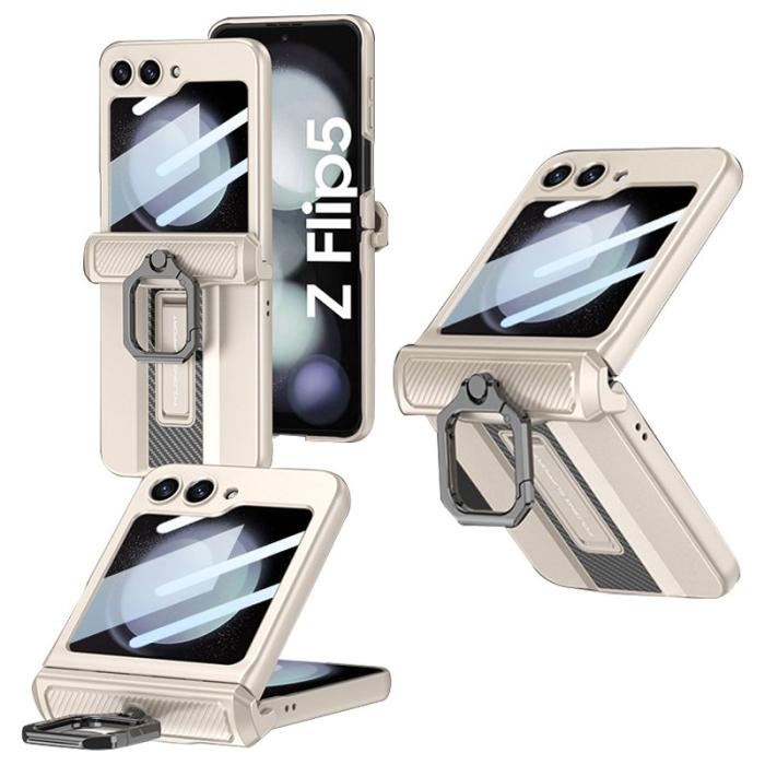 GKK - GKK Samsung Galaxy Z Flip5 Fodral Magnetisk Hinge PC - Vit