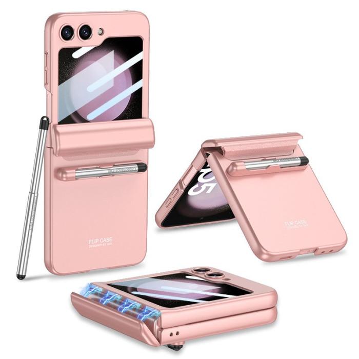 GKK - GKK Samsung Galaxy Z Flip5 Fodral Magnetisk Hinge Skydd - Rosa