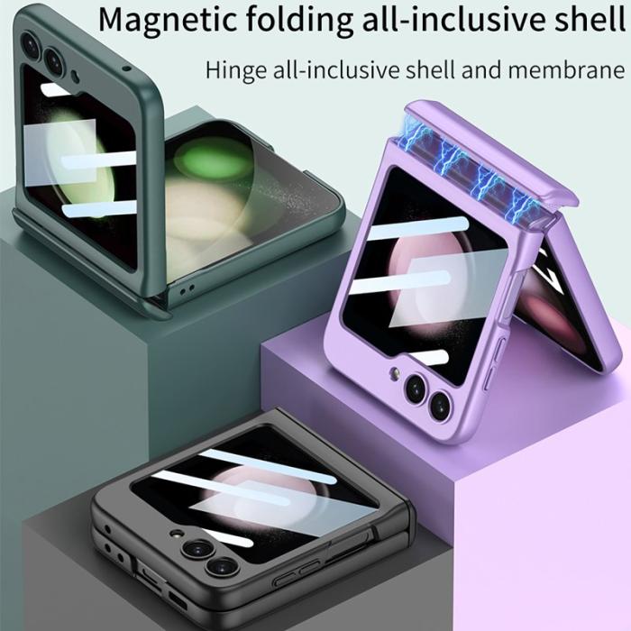 GKK - GKK Samsung Galaxy Z Flip5 Fodral PC Äkta läder - Silver