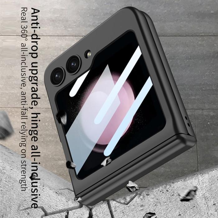 GKK - GKK Samsung Galaxy Z Flip5 Fodral PC Äkta läder - Vinröd