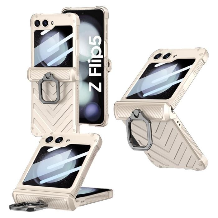 GKK - GKK Samsung Galaxy Z Flip5 Fodral PC med Metal Hook - Vit