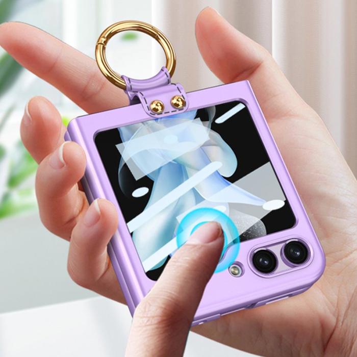 GKK - GKK Samsung Galaxy Z Flip5 Fodral Plast med Tempererat Glas - Svart