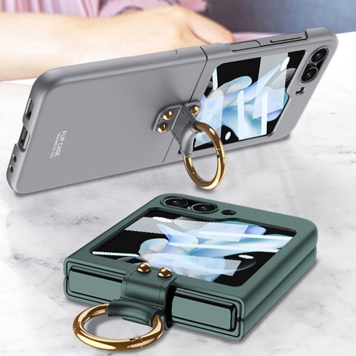 GKK - GKK Samsung Galaxy Z Flip5 Fodral Plast med Tempererat Glas - Svart