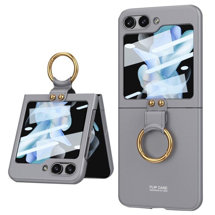 GKK - GKK Samsung Galaxy Z Flip5 Fodral Plast Tempered Glass - Grå