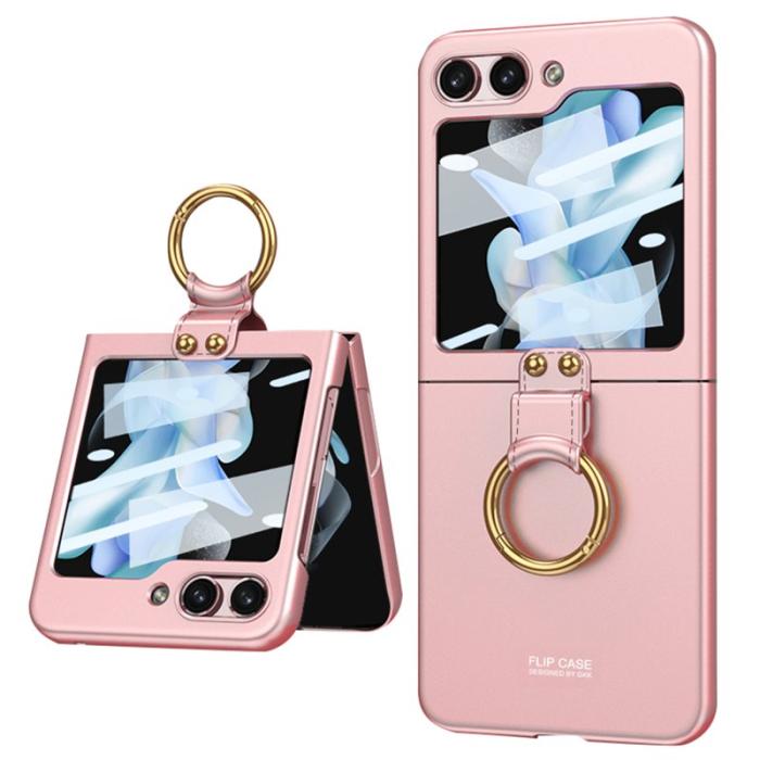 GKK - GKK Samsung Galaxy Z Flip5 Fodral Plast Tempered Glass - Pink