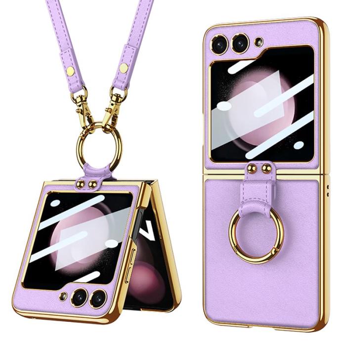 GKK - GKK Samsung Galaxy Z Flip5 Fodral PU Läder - Lila