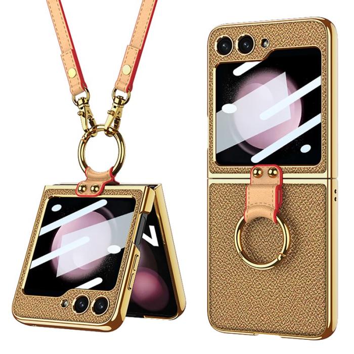 GKK - GKK Samsung Galaxy Z Flip5 Fodral PU Läder - Mörkgul