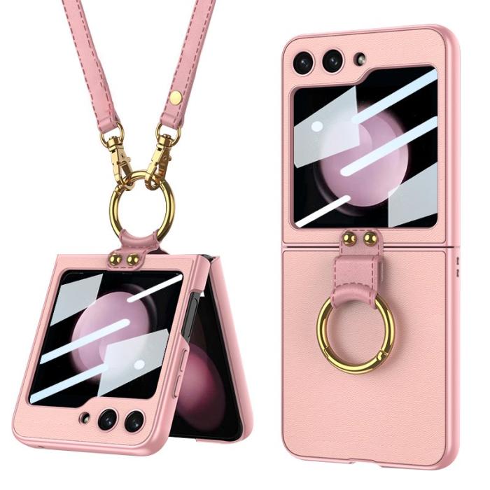 GKK - GKK Samsung Galaxy Z Flip5 Fodral PU Läder - Pink