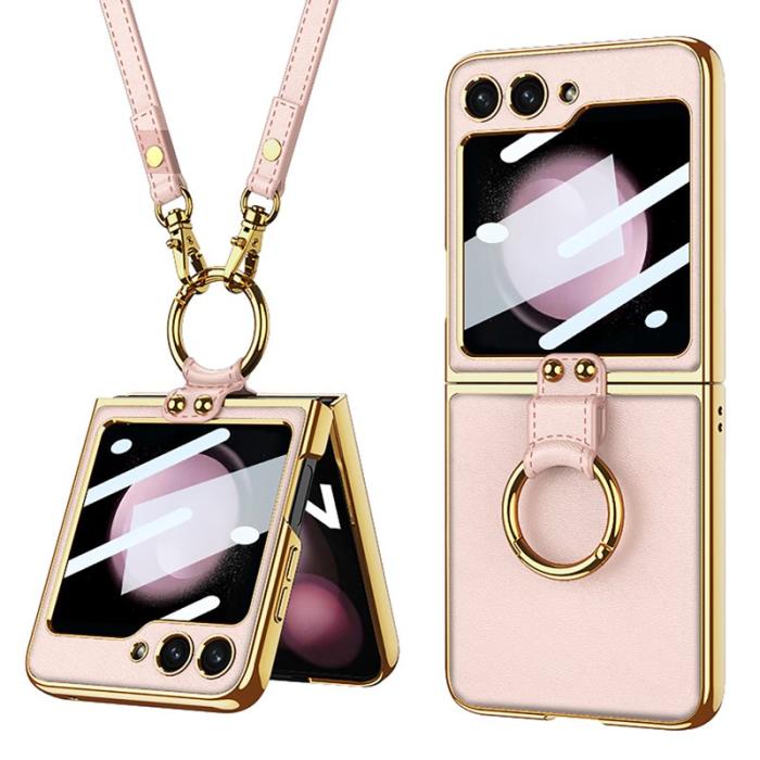 GKK - GKK Samsung Galaxy Z Flip5 Fodral PU Läder - Rosa