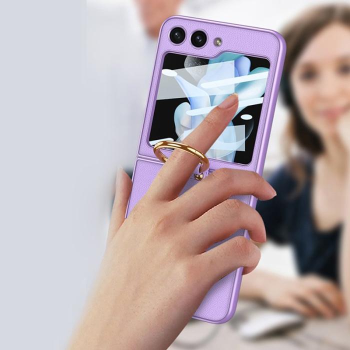 GKK - GKK Samsung Galaxy Z Flip5 Fodral PU Läder - Silver