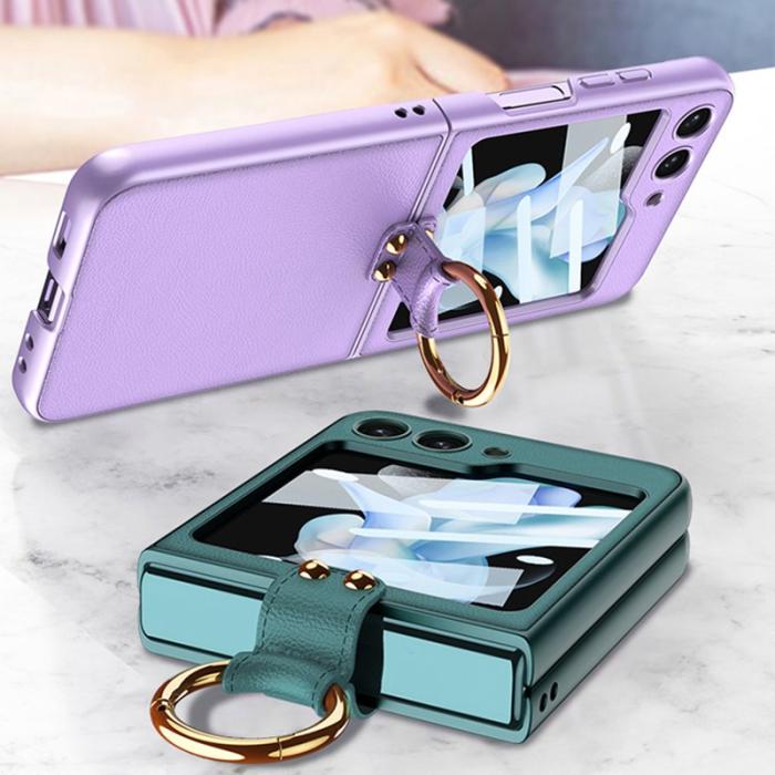 GKK - GKK Samsung Galaxy Z Flip5 Fodral PU Läder - Silver