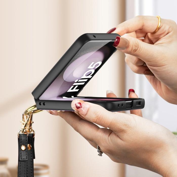 GKK - GKK Samsung Galaxy Z Flip5 Fodral PU Läder - Silver