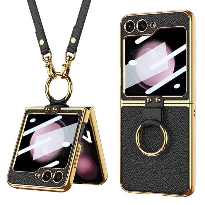 GKK - GKK Samsung Galaxy Z Flip5 Fodral PU Läder - Svart