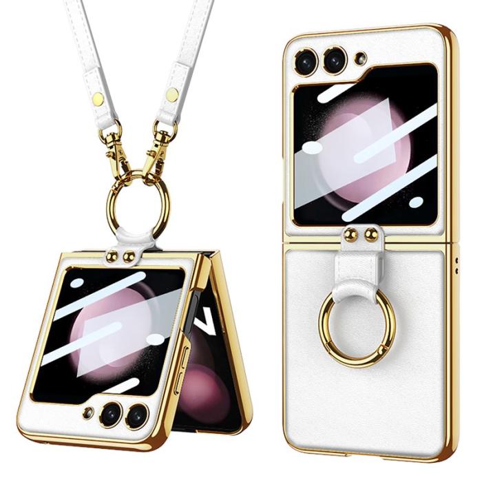 GKK - GKK Samsung Galaxy Z Flip5 Fodral PU Läder - Vit