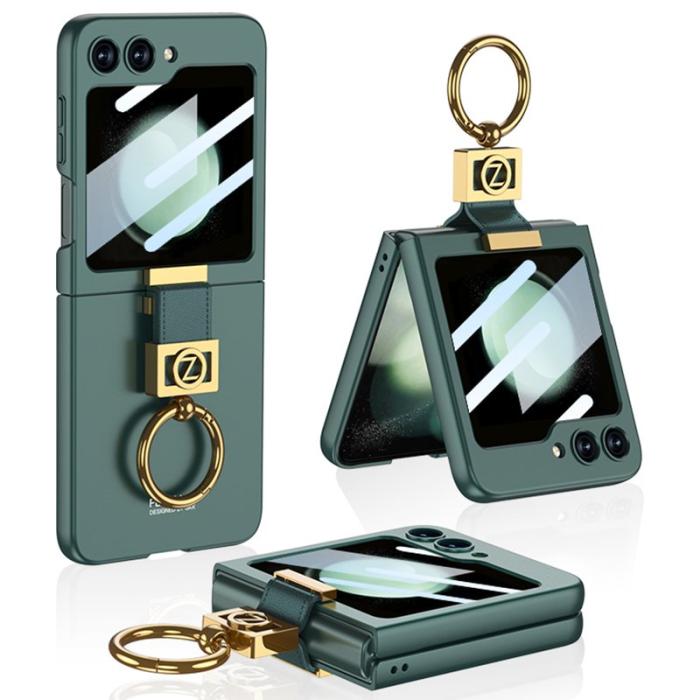 GKK - GKK Samsung Galaxy Z Flip5 Fodral Ring Holder Hård PC - Grön