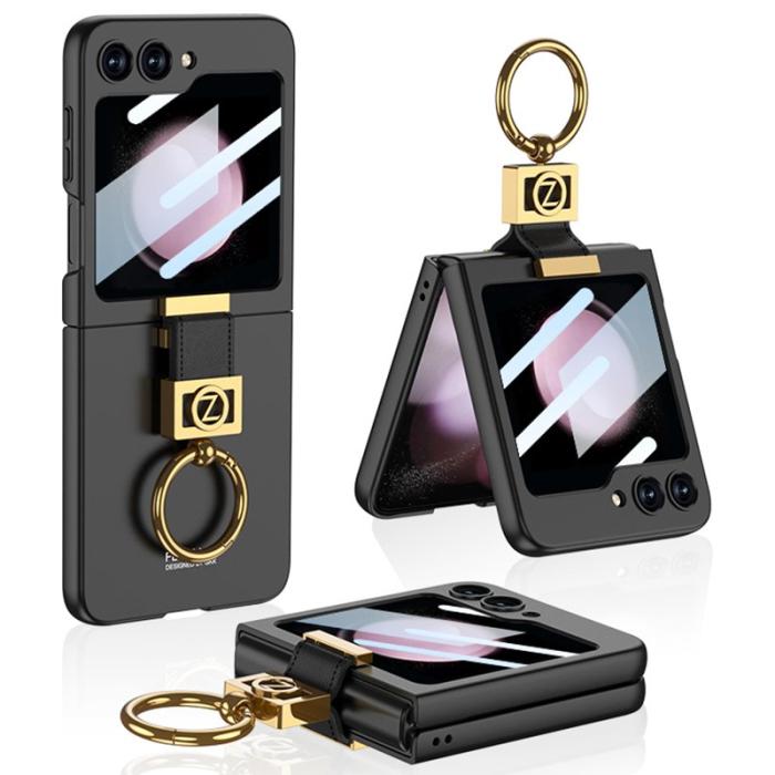 GKK - GKK Samsung Galaxy Z Flip5 Fodral Ring Holder Hård PC - Svart