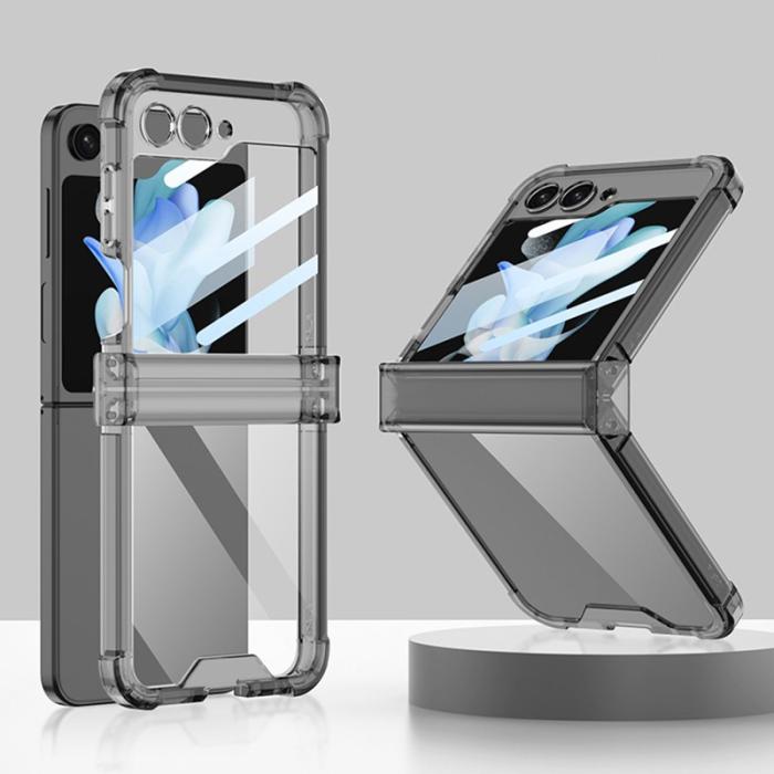 GKK - GKK Samsung Galaxy Z Flip5 Fodral TPU med Härdat Glas - Transparent Black
